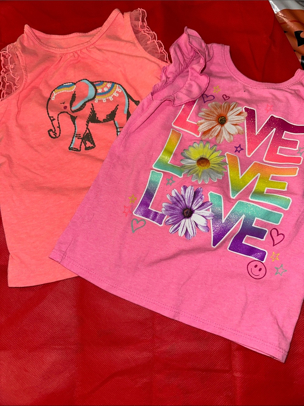 Carter's Pink & Coral Girls' Floral 'LOVE' and Elephant Tank Tops Set